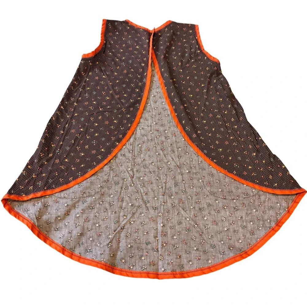 VTG West Cal.46 Full Bib Kitchen Apron Mod Brown Floral Cottagecore Granny 70s